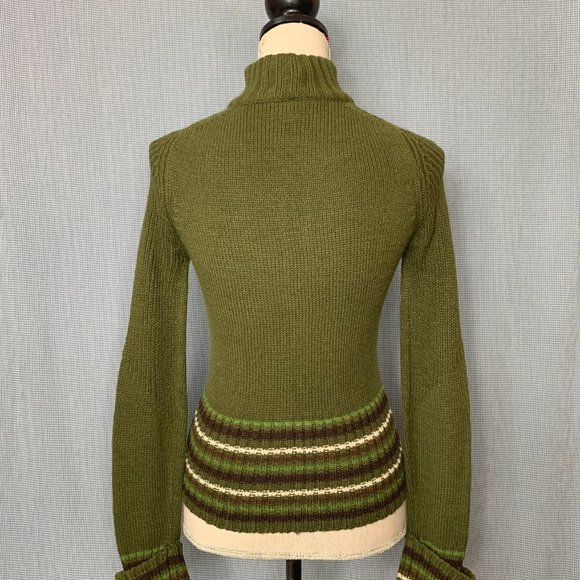 Green Full Zip Sweater / Green Zip Up Cardigan / Early 2000's Zip Up Sweater / - Picture 5 of 5